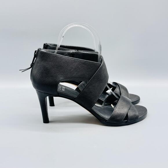 Stuart Weitzman Shoes Womens 6.5 Black Leather Ankle Strappy Zip High Heels - Picture 1 of 13